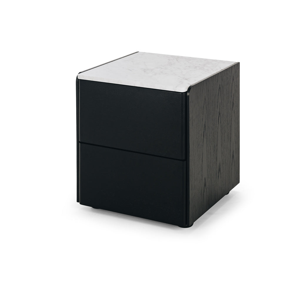 Cube Bedside - Black with Marble Top