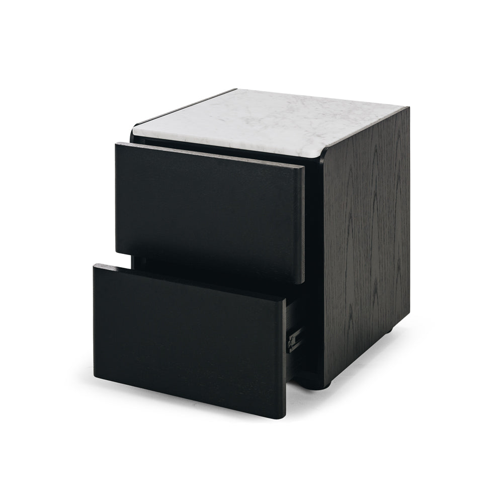 Cube Bedside - Black with Marble Top