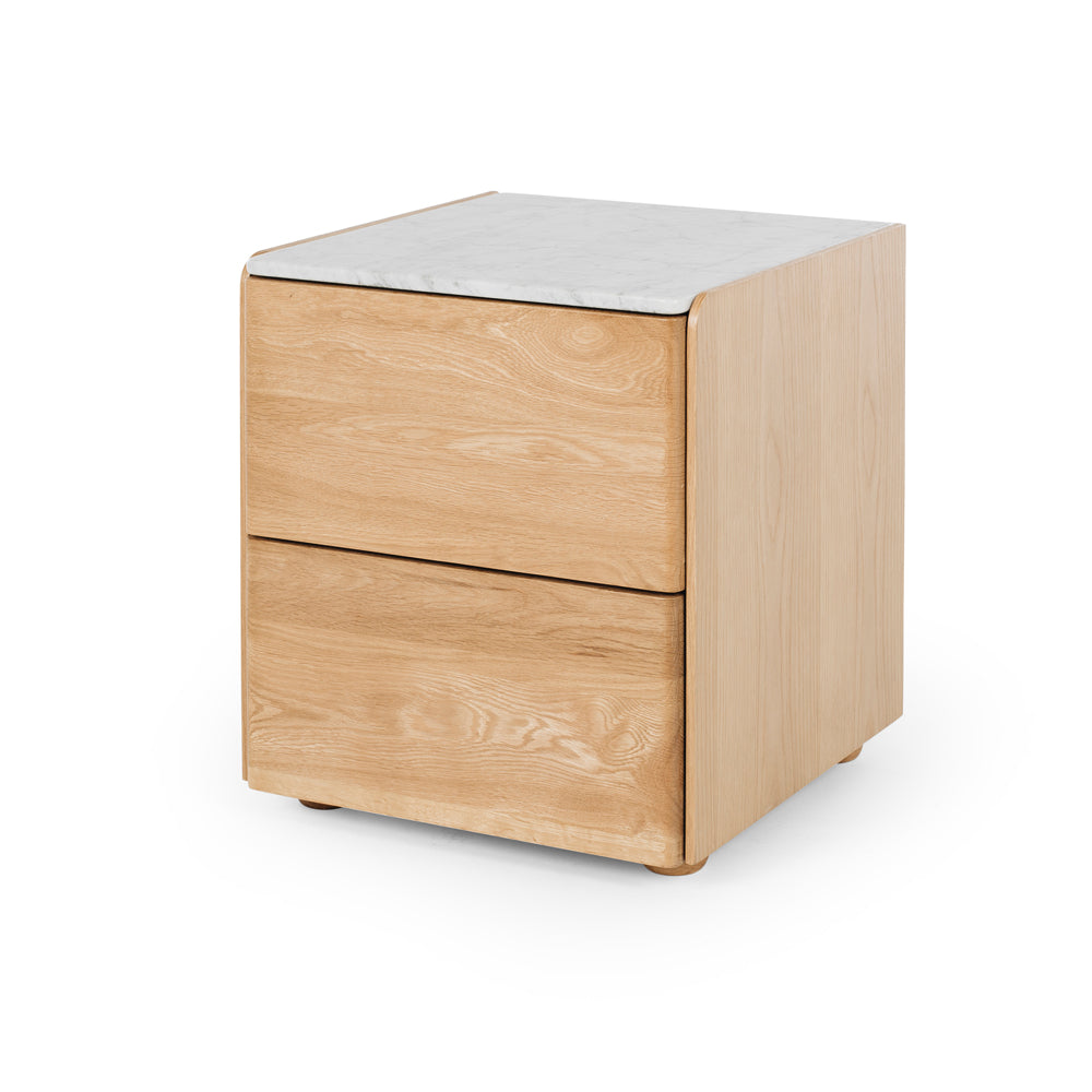 Cube Bedside - Oak with Marble Top