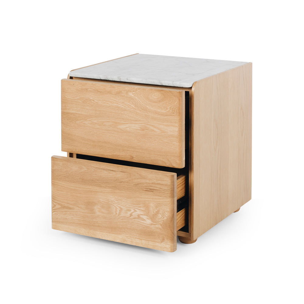 Cube Bedside - Oak with Marble Top