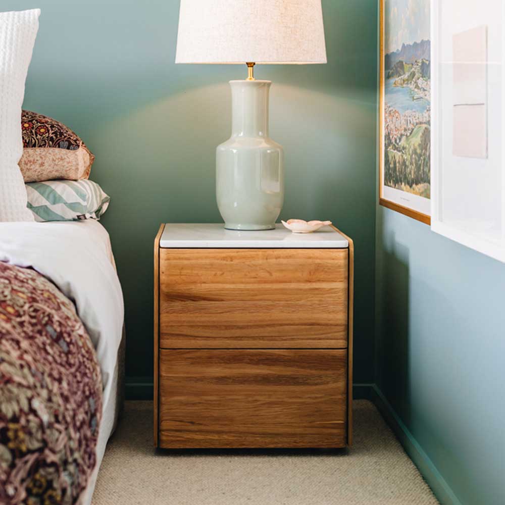 Cube Bedside - Oak with Marble Top